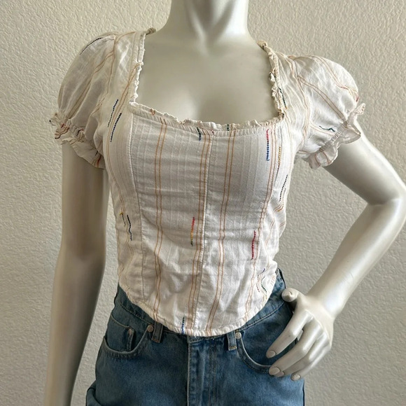 Free People Small New Seratonin Corset Top Cotton Peasant Cop Puff Sleev… - Picture 6 of 7